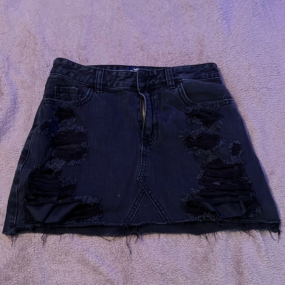 Hollister Ripped Black Jean Skirt